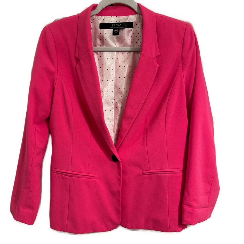 Kensie hot pink blazer size M with polka dot lining